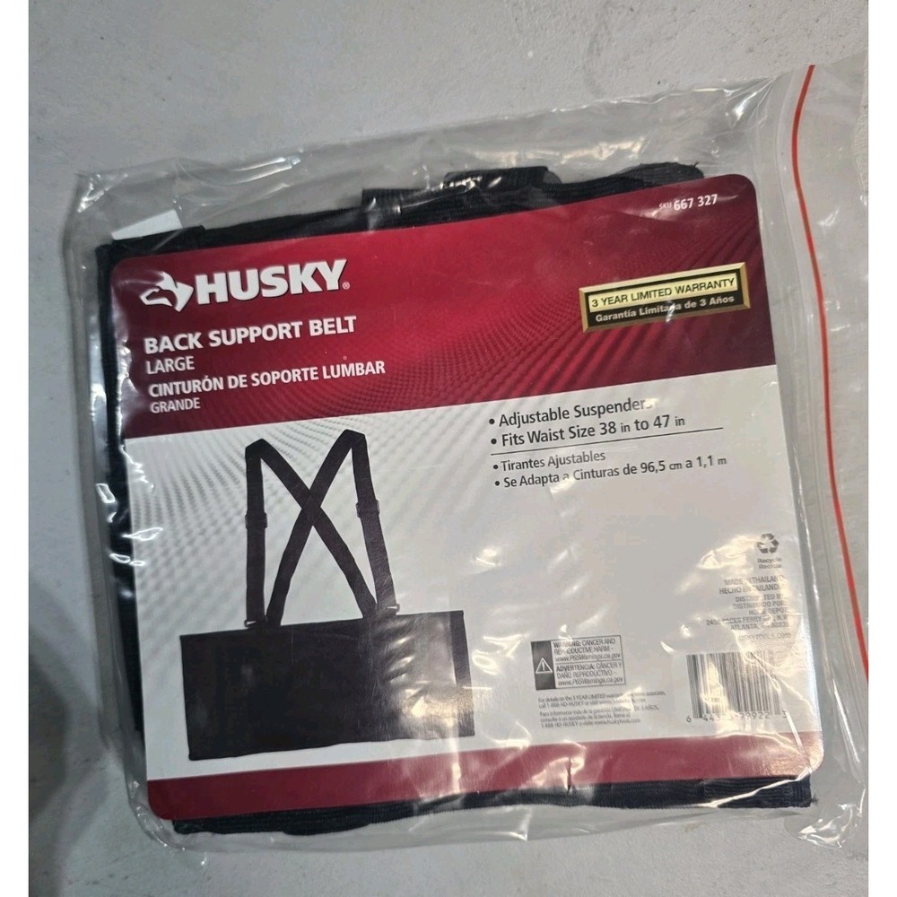 Husky Back Support Belt Brace Suspenders Size Large - New